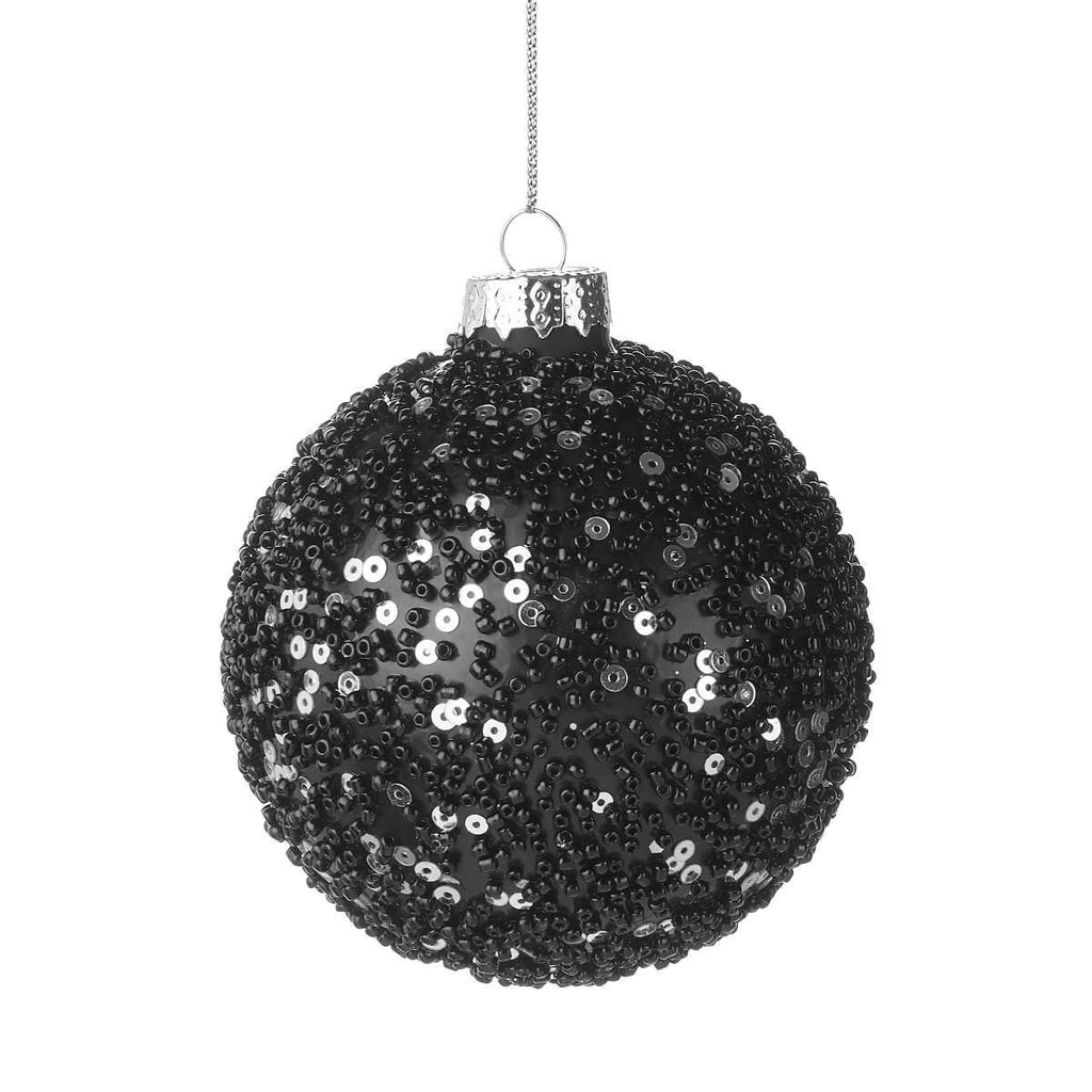 HANG ON Ozdoba vánoční koule s perlami 8 cm - černá