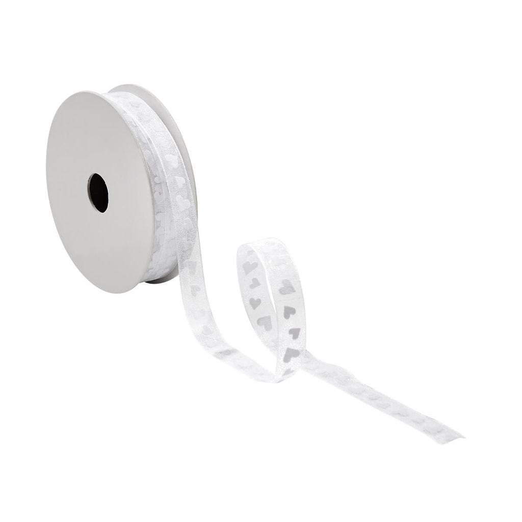 RIBBON Dárková stuha srdíčka 1 cm - bílá