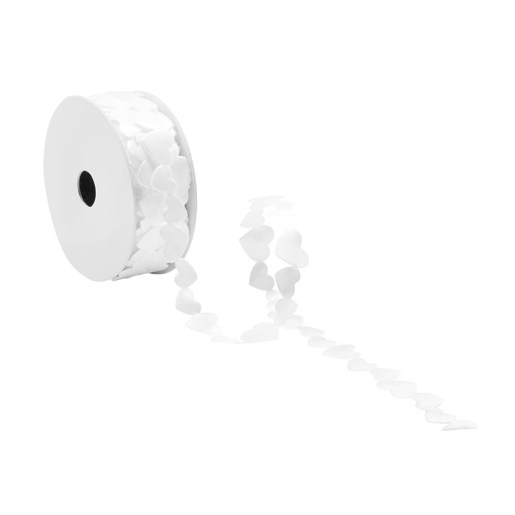 RIBBON Dárková stuha srdce 1,5 cm - bílá