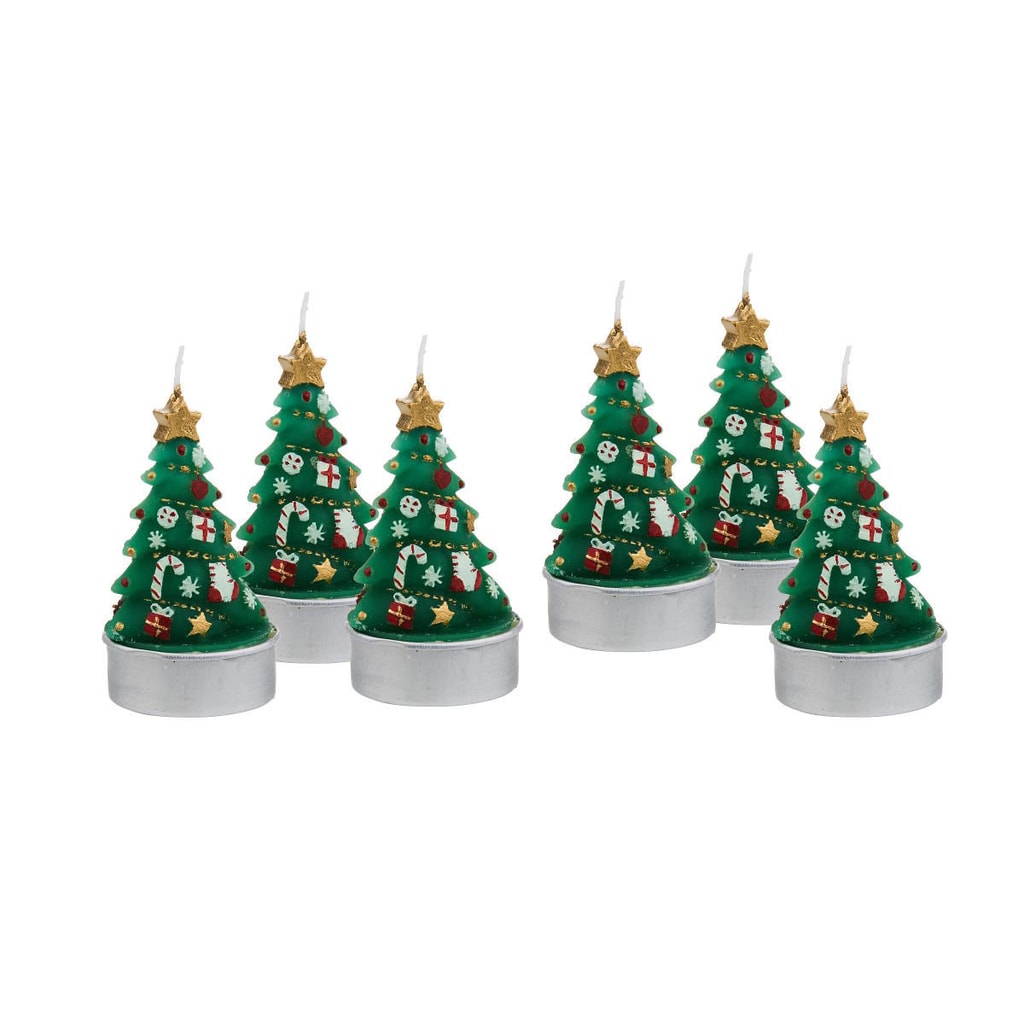 MERRY AND BRIGHT Čajové svíčky vánoční stromek set 6 ks
