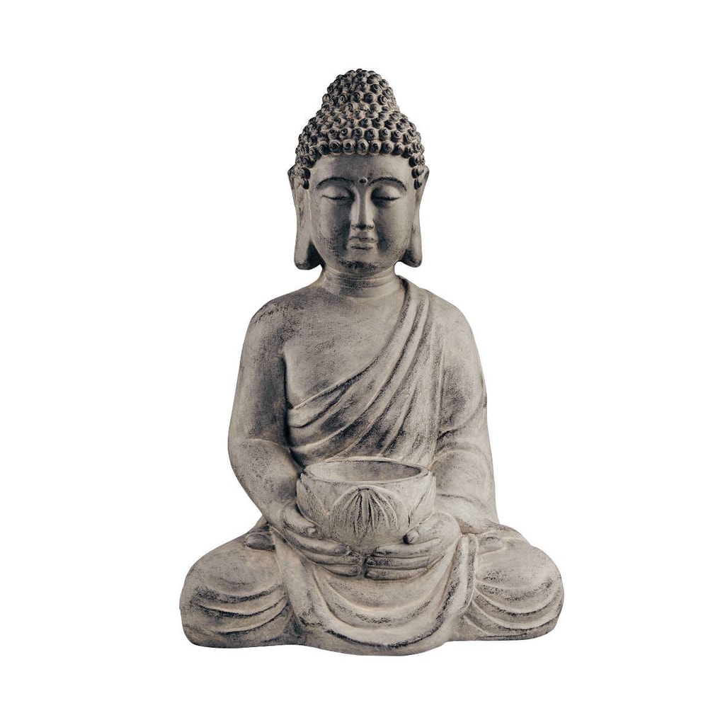 BUDDHA Socha sedícího Budhy s táckem na svíčku