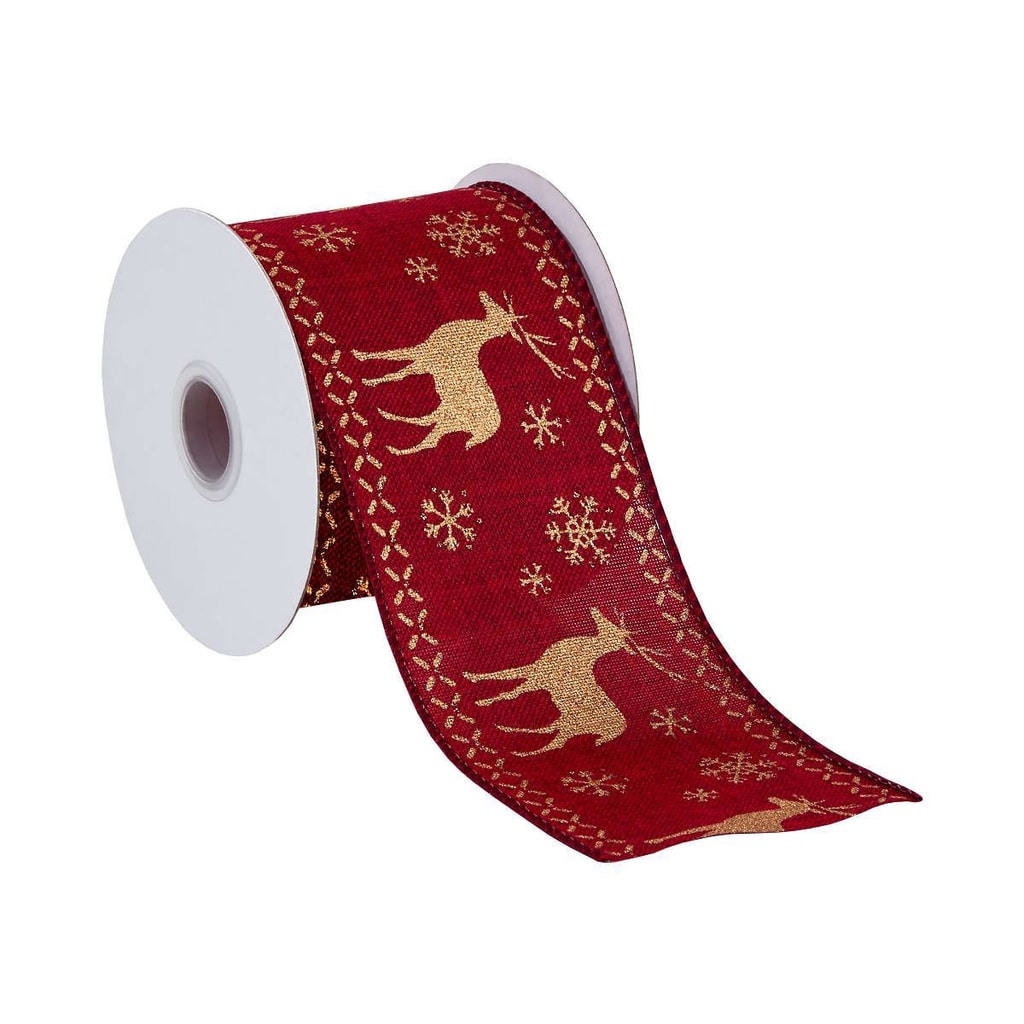 RIBBON Dárková stuha zlatí jeleni 3 m - červená/zlatá