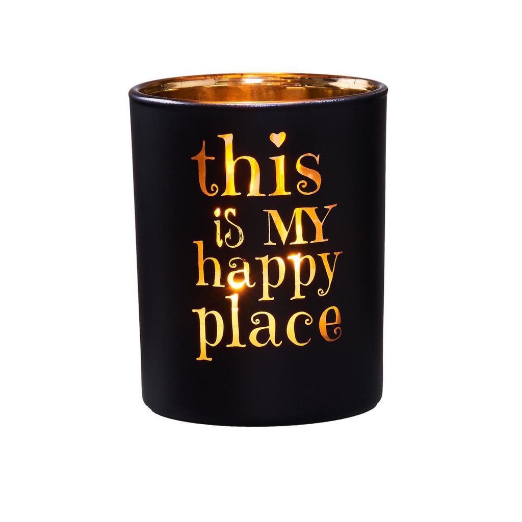 DELIGHT Svícen na čajovou svíčku Happy Place - černá/zlatá