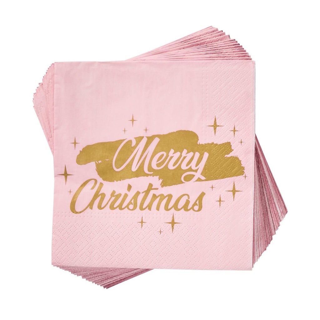 APRÉS Papírové ubrousky "Merry Christmas" 20 ks - sv. růžová