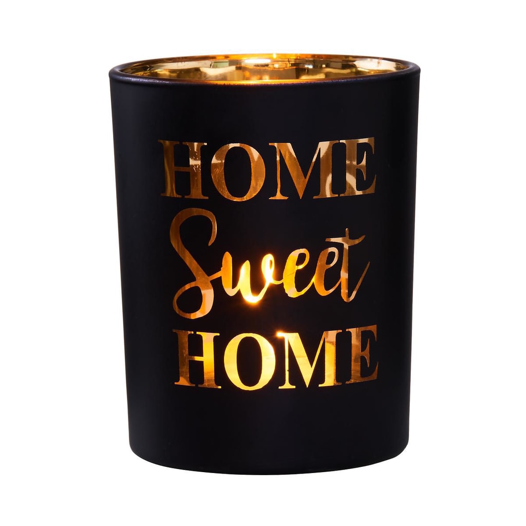 DELIGHT Svícen na čajovou svíčku Sweet Home - černá/zlatá