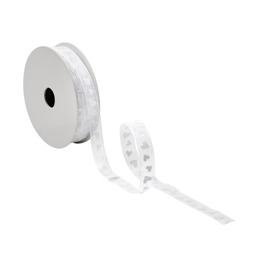 RIBBON Dárková stuha srdíčka 1 cm - bílá